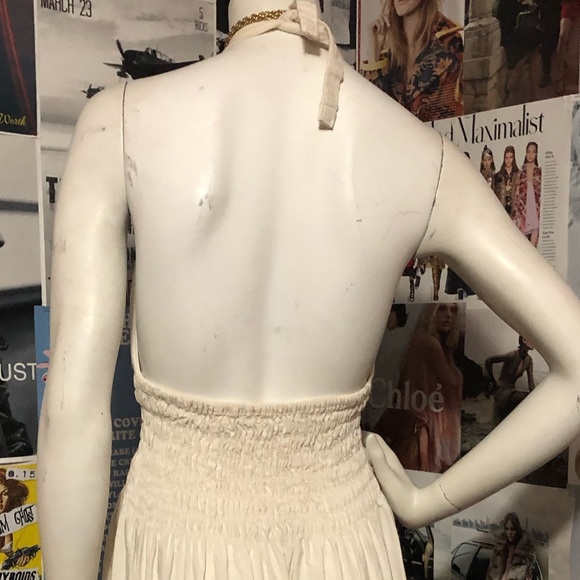 SOLD Beach Halter Dress in Cream w Blue/Green Detail - Picture 2 of 4